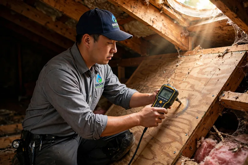 Attic roof sheathing inspection