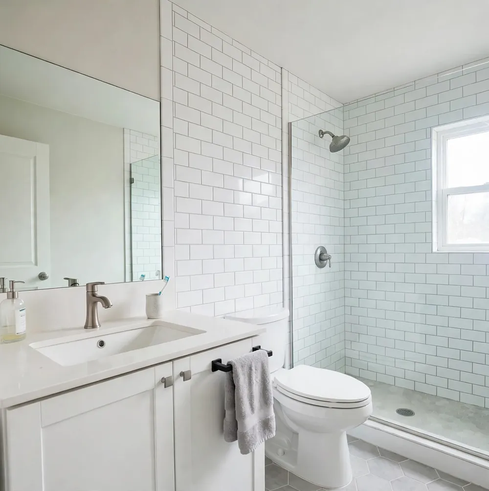 Same style of bathroom ceiling clean and repainted after remediation