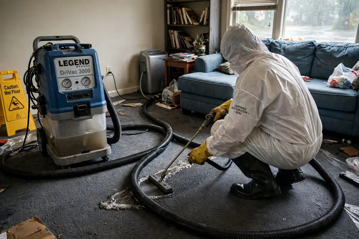Water extraction in progress after indoor flooding