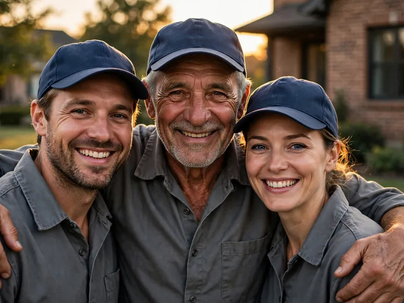 Brook Mold Removal founder with two family members in company uniform